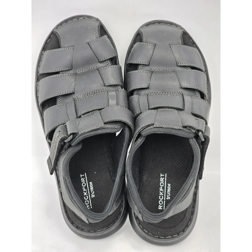 Rockport Darwyn Fisherman Sandals Mens 11 Black Leather Comfort - Excellent